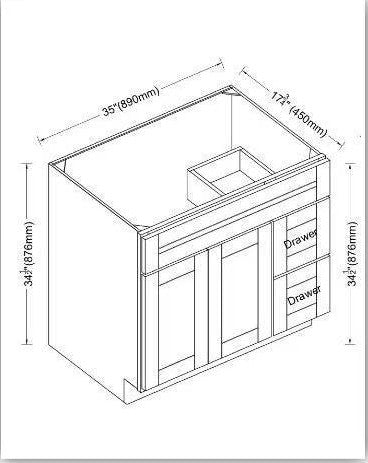 36" Vanity Right Drawer $299 VSD36R white plywood body solid wood door 878mmH x 876mmW x 450mmD 34-5/8"W x 34-1/2"H x 17-3/4"D *Non-Profit First Come First Serve Don't Miss the Boat*