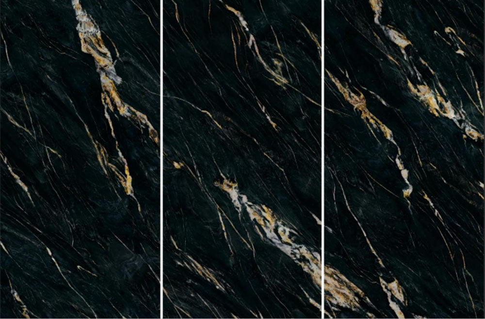 KOW61233 24"x48" Full Polished Porcelain Tile Gold Curving Black 2pcs/16sf/box $1.19/SF 2000SF+ $1.09/SF 4000SF+ $0.99/SF (No Return No Exchange No Claim on Broken) - Home Idol Vancouver Richmond Surrey