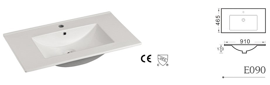 E90/90E *top only* square bathroom sink topmount center drain 910X465X170mm =36" x 18-5/16" x 6-3/4" $99/pc 10pcs+ $89/pc A5