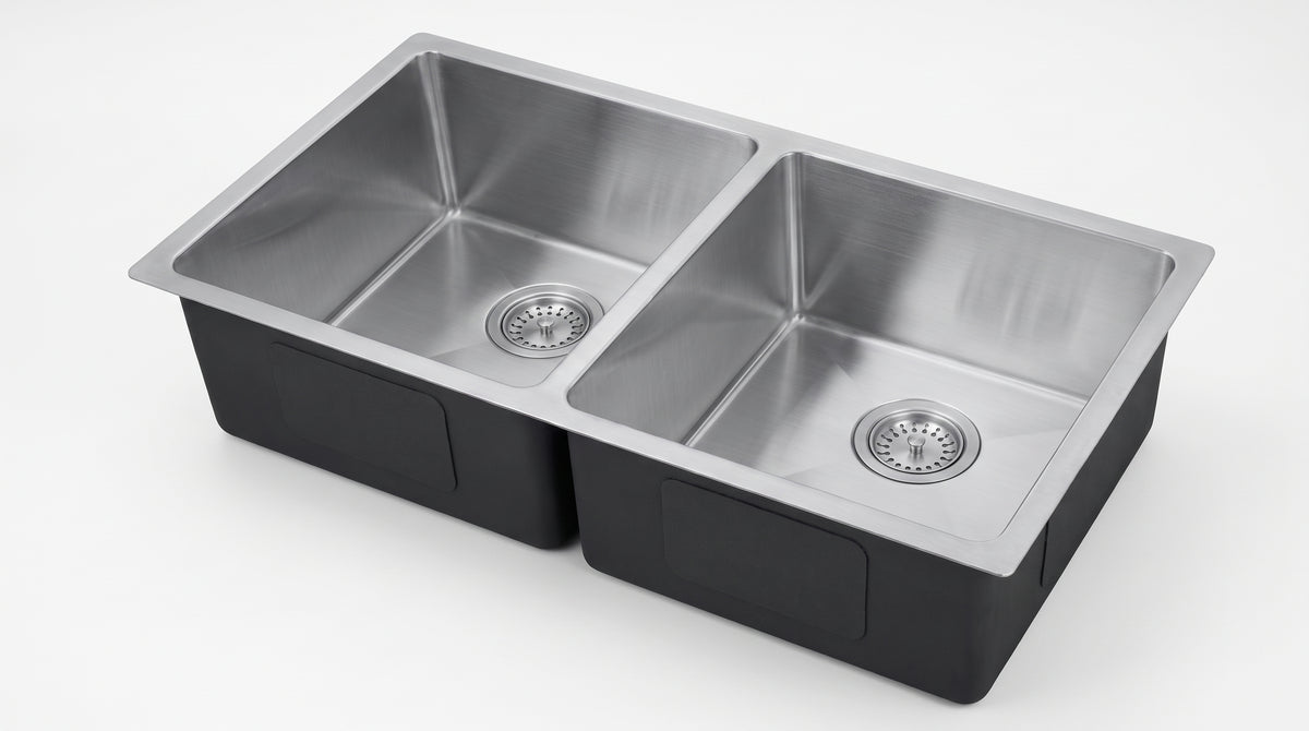 DS2818A-R10/7146 handmade double bowl kitchen sink undermount Satin 710x460x250mm exterior 28"x18"x10" interior 26"x16"x9" *DRAINS INCLUDED* $129