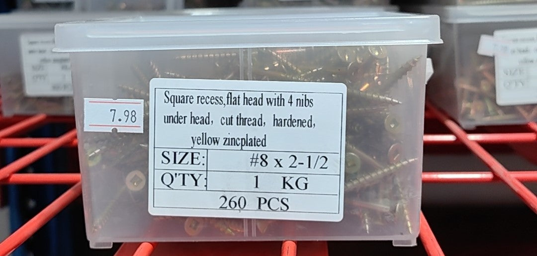 ZINC CONSTRUCTION SCREW A #8X2-1/2" $6.99/1KG/box