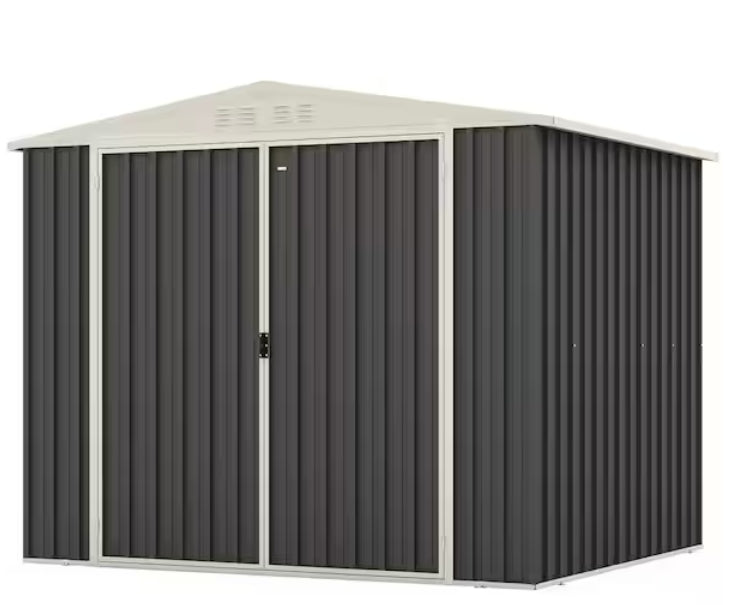 METAL SHED EG0807 DARK GREY 245 x 193 x 180cm With 0.25mm colorboards 0.5mm colorboards steel frame, double swing door $399