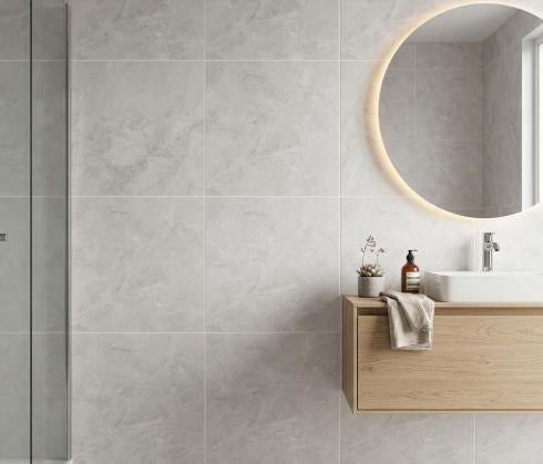 GOMF18H 24"x24" Polished Porcelain Tile Light Grey 4pcs/16sf/box $1.19/SF 2000SF+ $1.09/SF 4000SF+ $0.99/SF (No Return No Exchange No Claim on Broken)