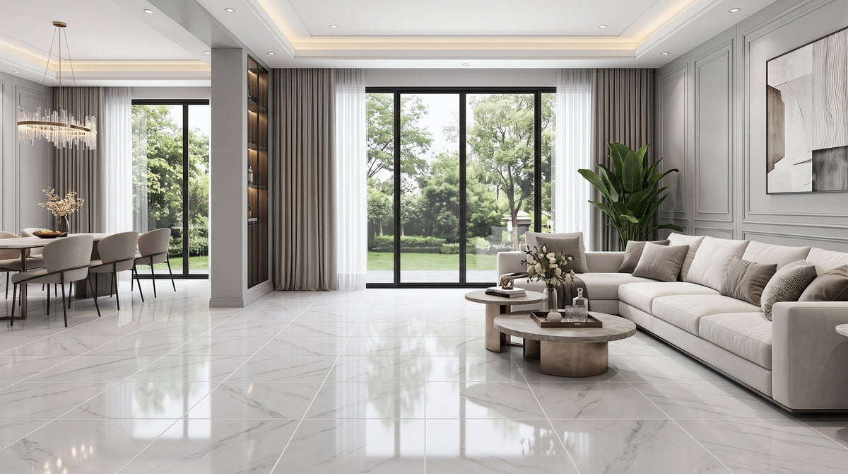 5D PG014 24"X24" POLISHED WHITE CARRARA TILE 4PCS/BOX 16SF/BOX $1.49/SF 1000SF+ $1.39/SF (No Return No Exchange No Claim on Broken)