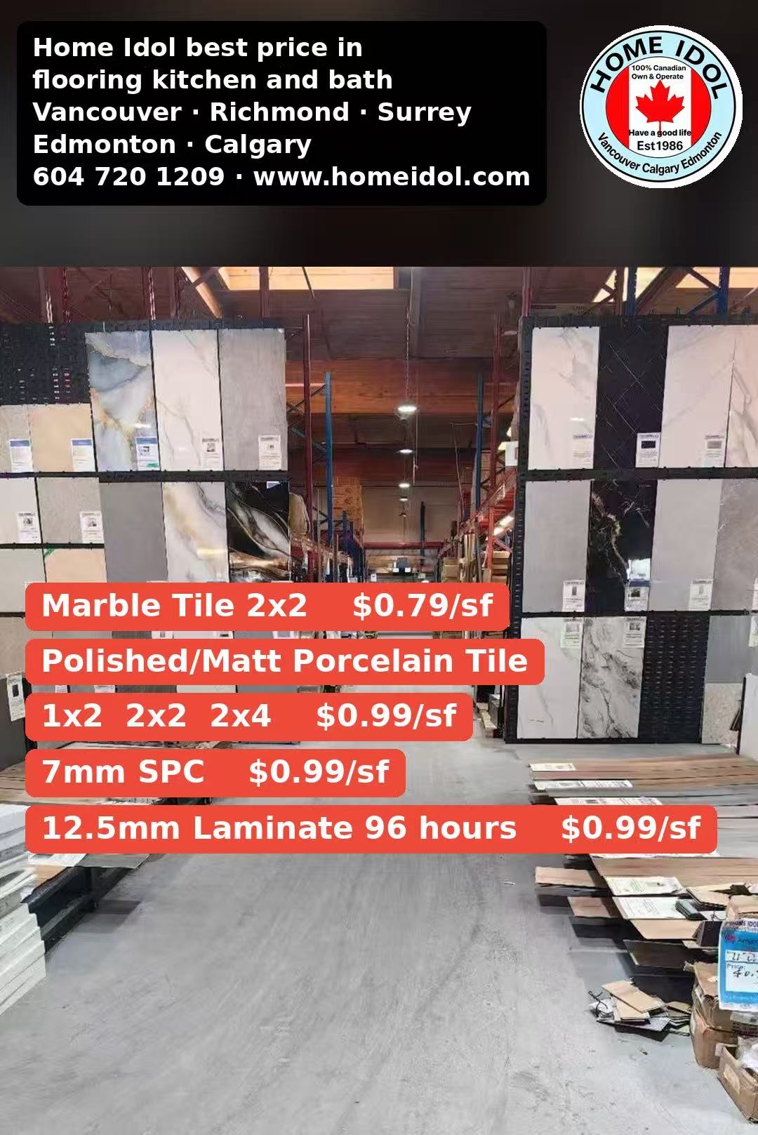 5D TH61623 24"x24" Polished Procelain Tile Warm Grey 4pcs/16sf/box $1.39/SF 3000SF+ $1.29/SF (No Return No Exchange No Claim on Broken)