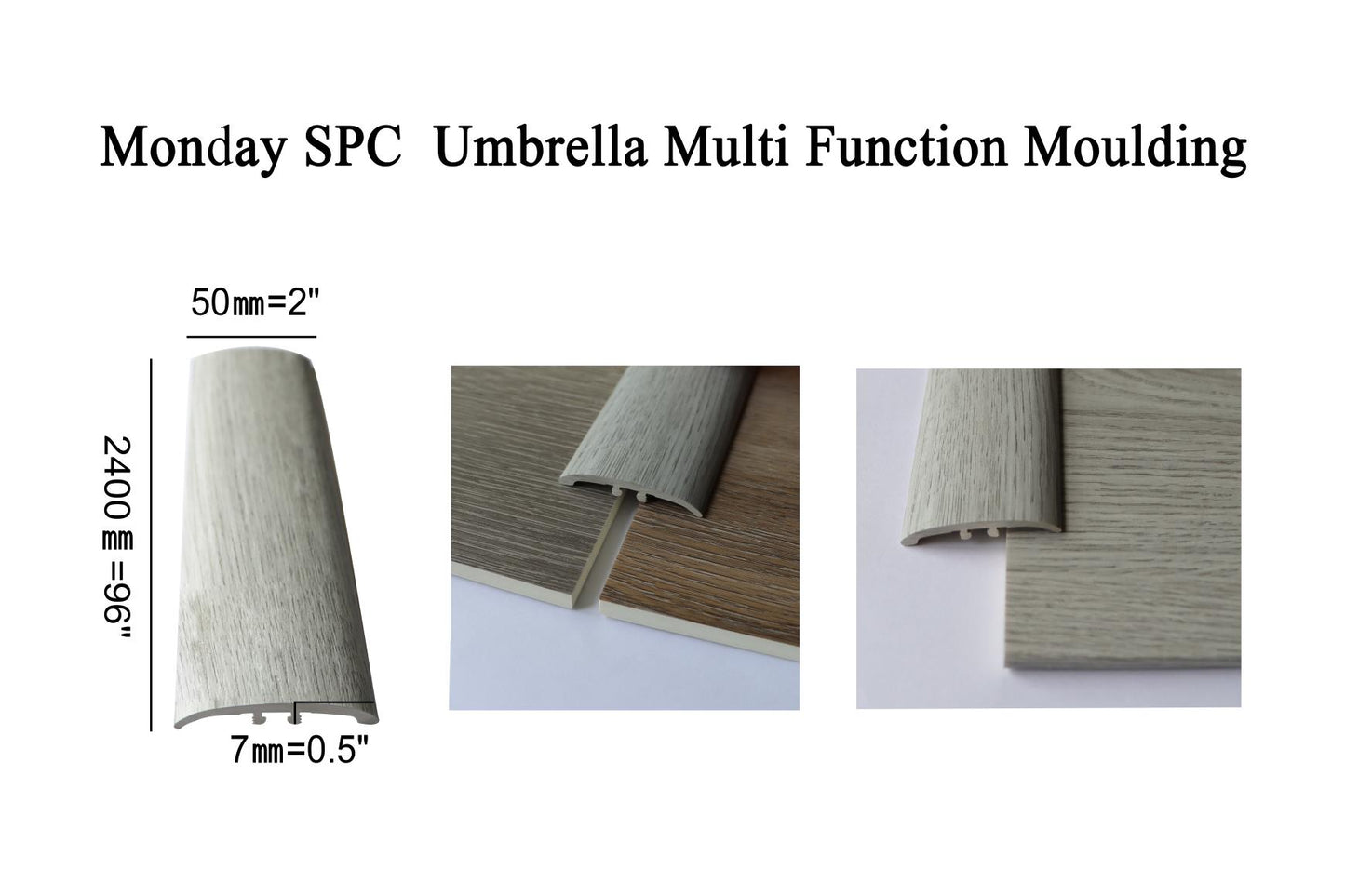 m8mm umbrella multi purpose moulding 2400x50x7mm (95"H* 2"W * 7mm d) 8 feet long $6/pc*