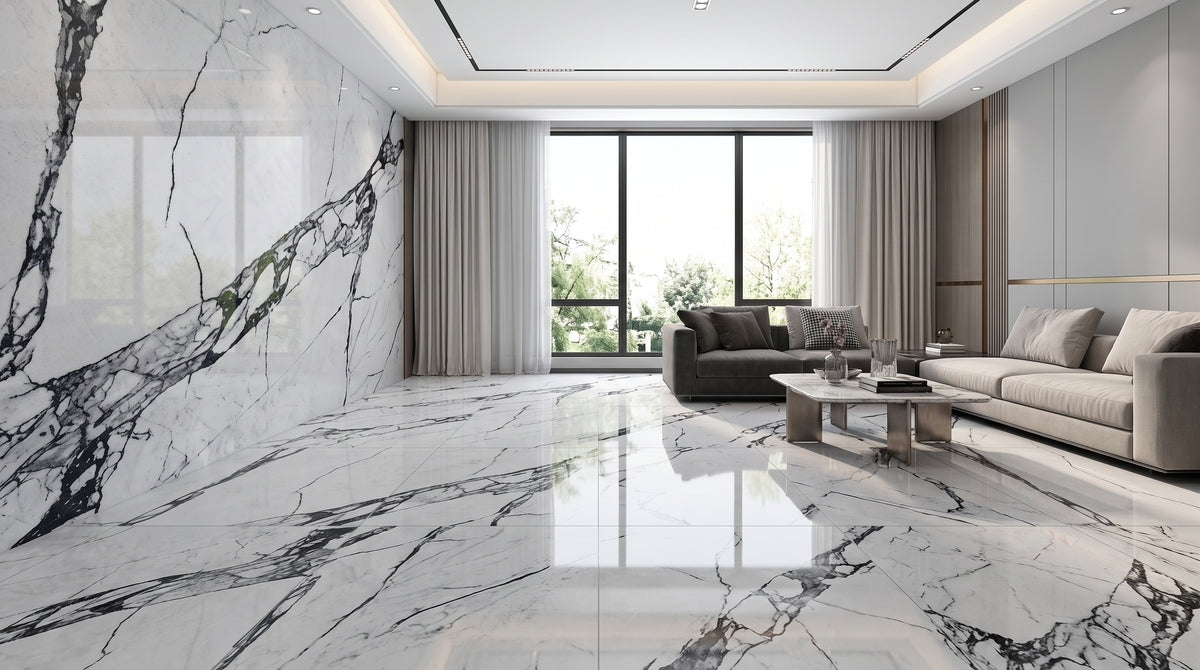5D PT652 24"X24" POLISHED WHITE CARRARA TILE 4PCS/BOX 16SF/BOX $1.49/SF 1000SF+ $1.39/SF (No Return No Exchange No Claim on Broken)