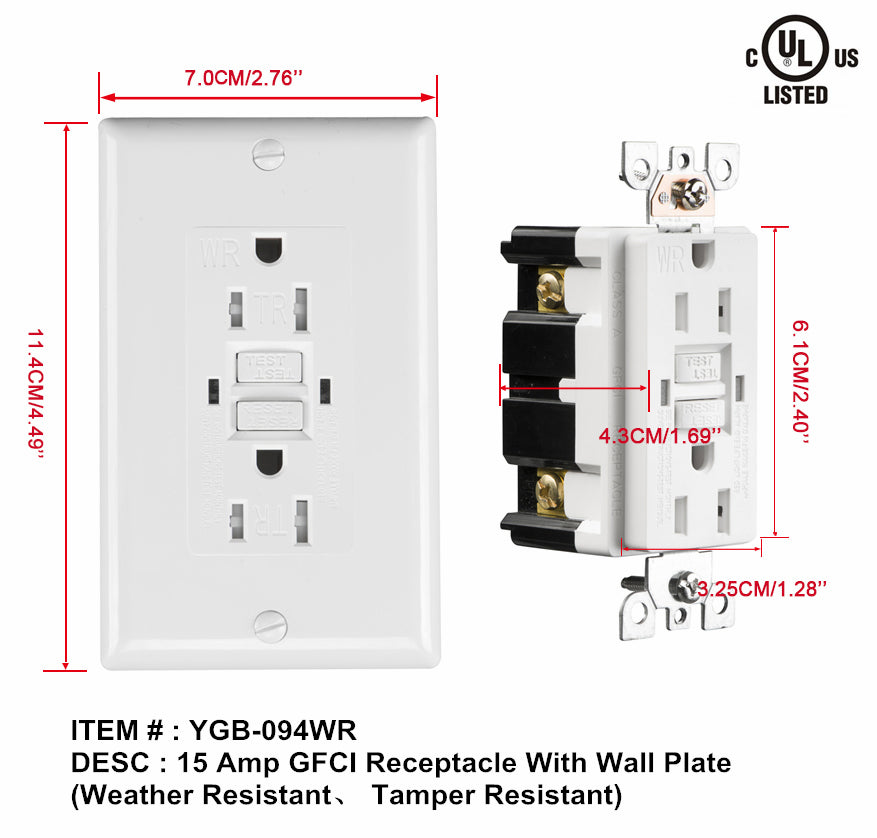 GFCI A+ 15AMP TR with 1g plate bathroom use $15/PC