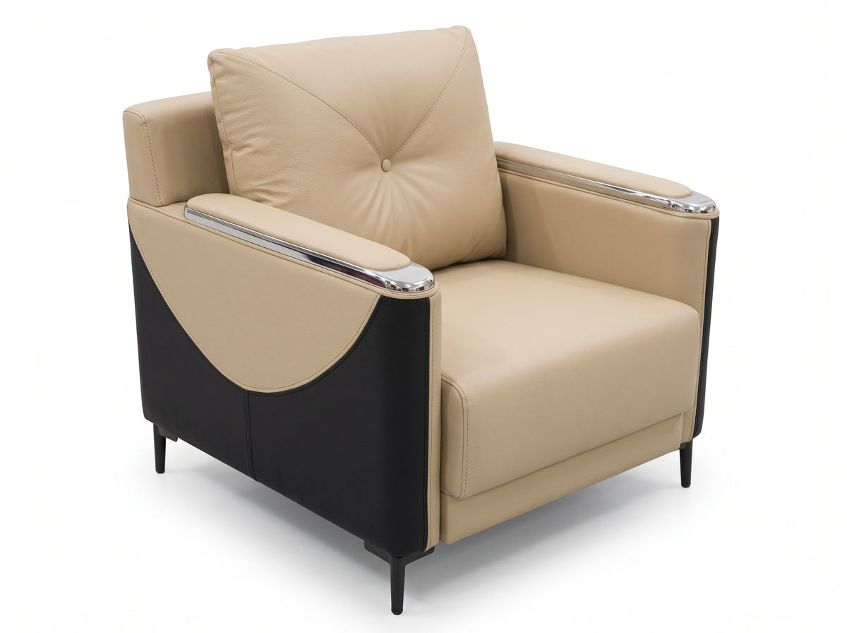 B3486 SINGLE SOFA Black Milk Tea 2 Chrome hand 900x800x800mm 35-1/2"x31-1/2"x31-1/2" seat height: 480mm=19" $99 *Non-Profit First Come First Serve On Sale Don't Miss the Boat* - Home Idol Vancouver Richmond Surrey