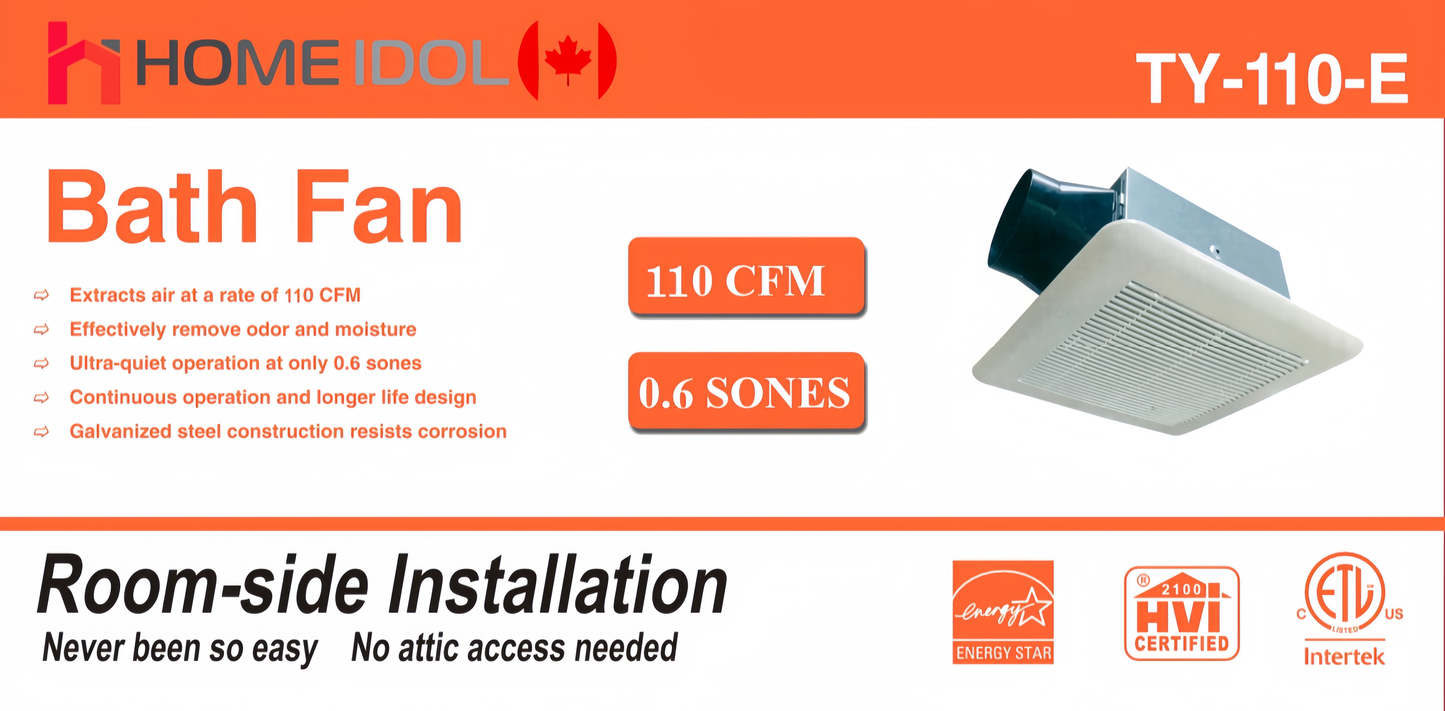 TY-110-E $59/PC 10PCS+ $54.99/PC BATHROOM VENTILATION FAN 110CFM 0.6 SONE EXHAUST SIZE 4" A9
