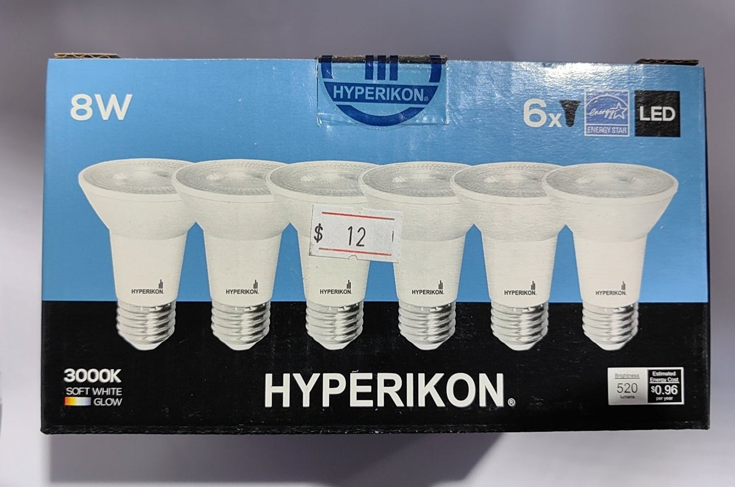 HYPERIKON LED PAR20 LIGHT BULB 8W WARM WHITE 3000K 6PCS/BOX $12/BOX B10.5