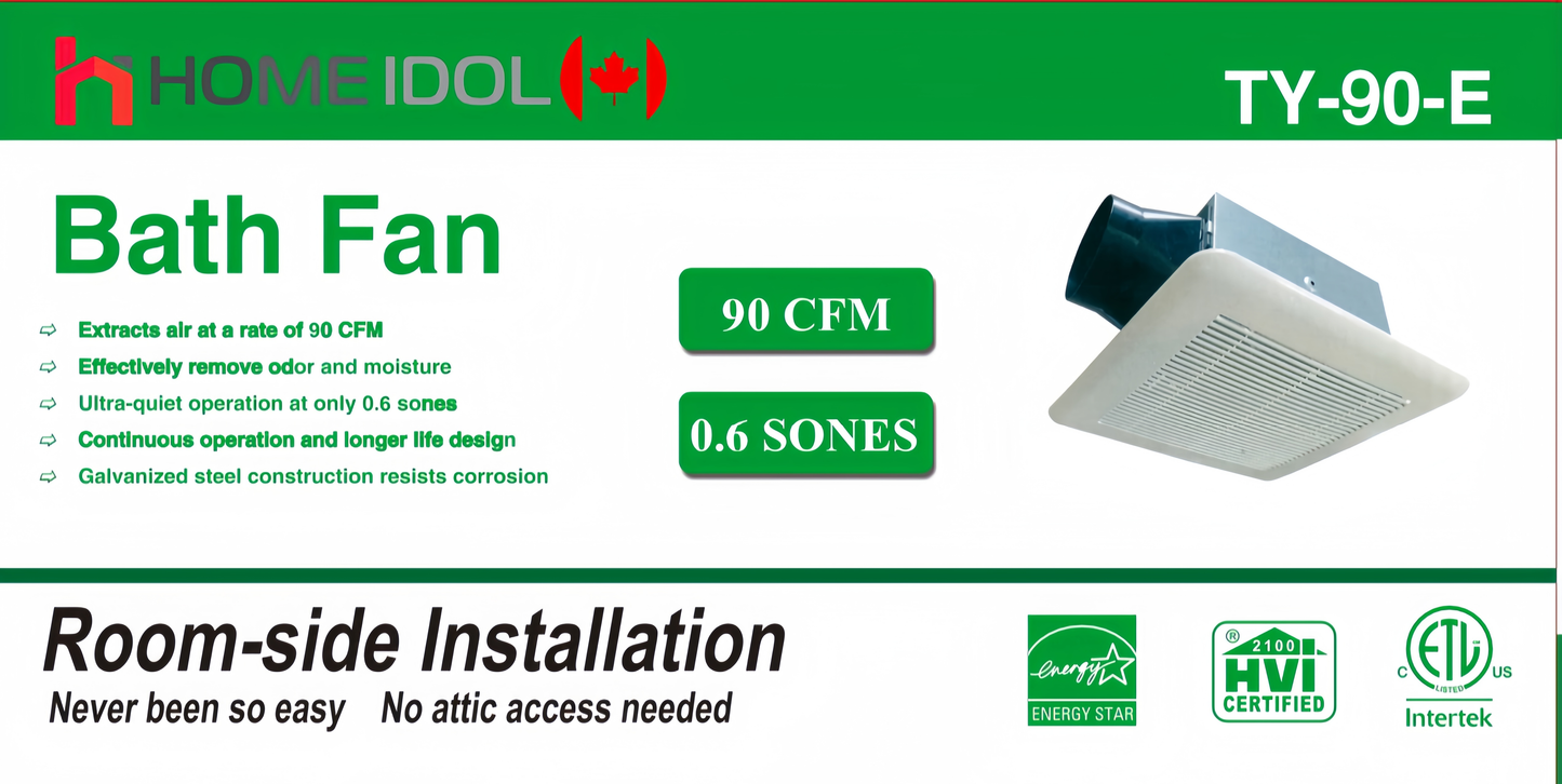 TY-90-E $59/PC 10PCS+ $54.99/PC BATHROOM VENTILATION FAN 90CFM 0.6 SONE EXHAUST SIZE 4" A9