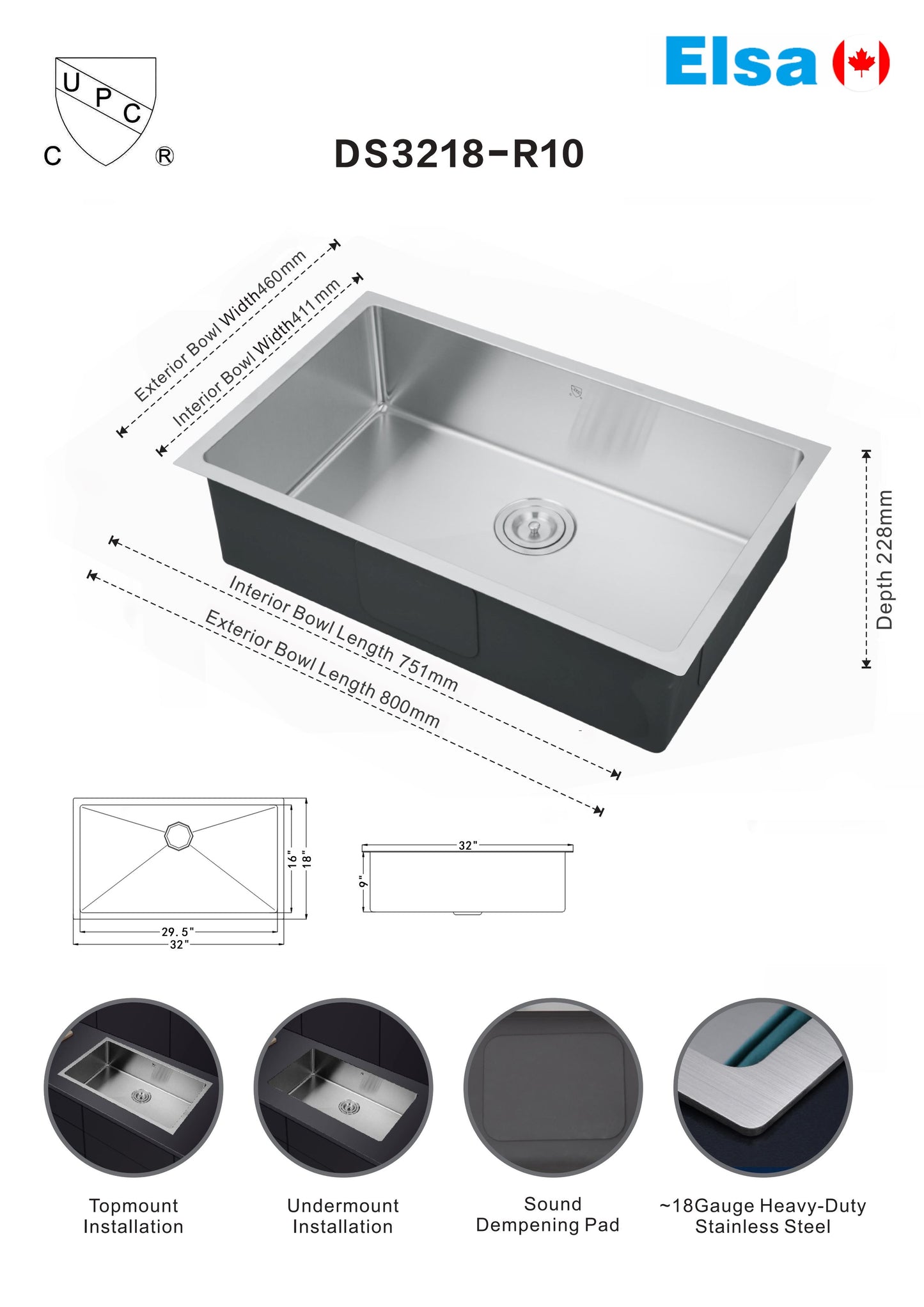 *BULK DEAL* DS3218-R10  White box handmade kitchen sink undermount single bowl 16 gauged(drains not included)800x460x228mm (31-1/2"x18"x9") inside 29-1/2"x16.18"x9" $139/PC bulk Deal 10pcs+ $129/pc