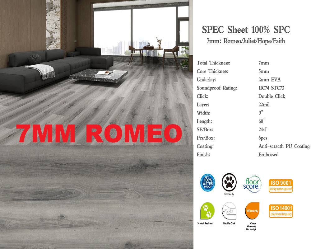 R7mm *Limited Edition* SPC FLOORING Waterproof Luxury Vinyl 60"x 9" (5mm+2mm) Pad 6PCs/24SF/BOX $1.29/SF 3000SF+ $1.19/SF Honest Price(No Fancy Showroom No Golddigger No Kickback) A2