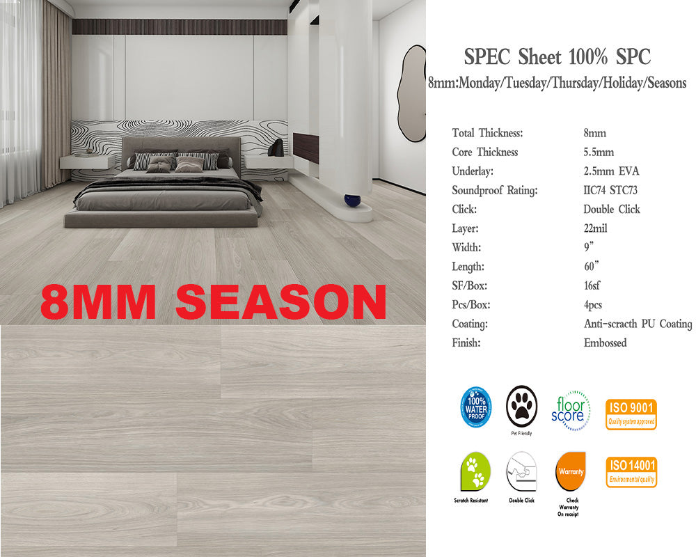 S8mm SPC FLOORING Waterproof Luxury Vinyl 60"x 9" (5.5mm+2.5mm) Pad 4PCs/16SF/BOX $1.49/SF 3000SF+ $1.45/SF Honest Price(No Fancy Showroom No Golddigger No Kickback) A2