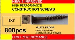 Construction Screw Square recess, flat head with 4 nibs under head cut thread hardened brown ruspert #8x3" 800pcs/box $19.50/box