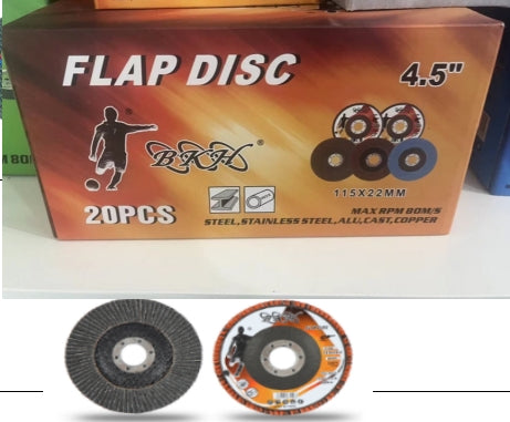4.5" FLAP WHEEL FOR GRINDING METAL BLADE 50PCS/BOX SOLD BY BOX $19.50/PACK