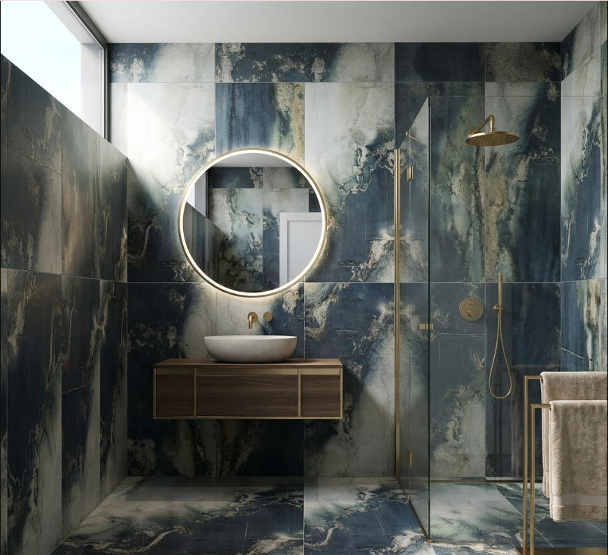 SCG79068J 24"x48" Polished Porcelain Tile Midnight Blue and Metallic Oxide Patina 3pcs/24sf/box $1.29/SF 2000SF+ $1.19/SF (No Return No Exchange No Claim on Broken)