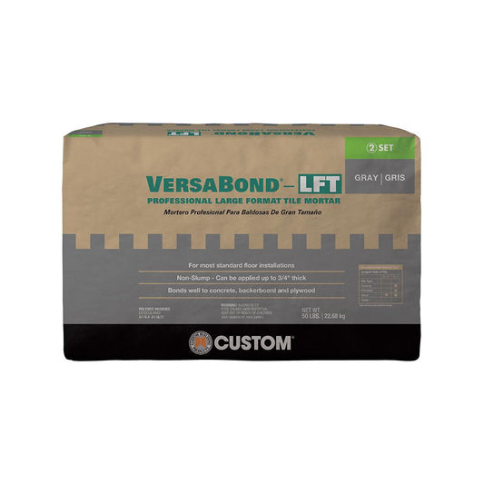 VERSABOND LFT 3P LARGE FORMAT THIN-SET GRAY (USAGE: ALL FLOORS) 50LB $19.74/bag 10bags+ $18.99/bag (in stock 2-4 p)
