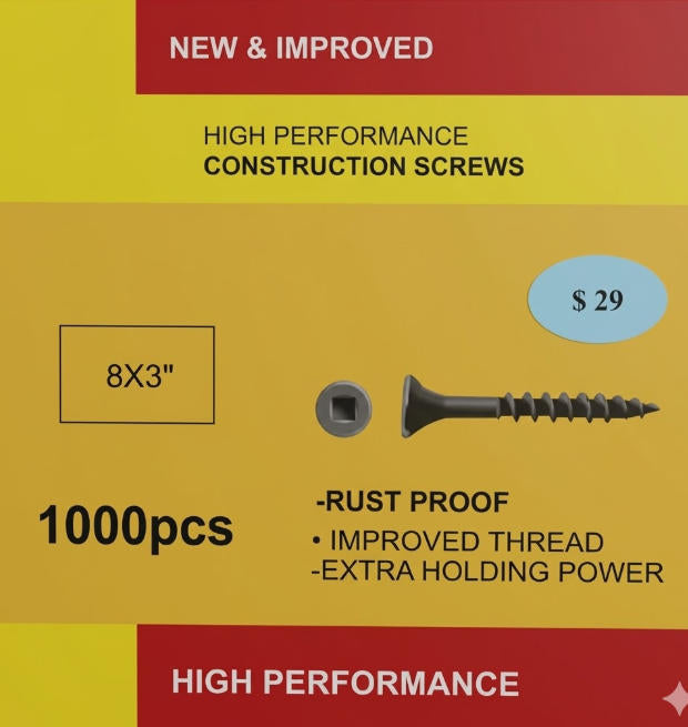 Construction Screws Rust Proof 8x3"1000pcs/box $29/box - Home Idol Vancouver Richmond Surrey