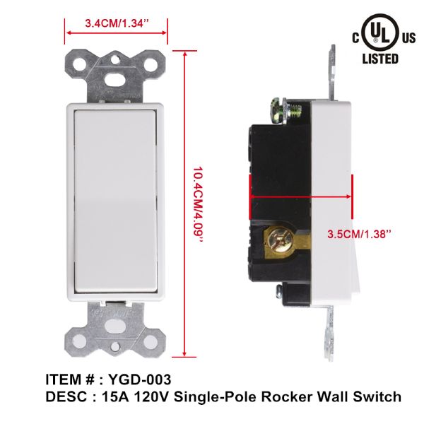 GP switch 1 way 15a decorative switch single pole $1.79/PC 10PCs+ $1.49/PC B4