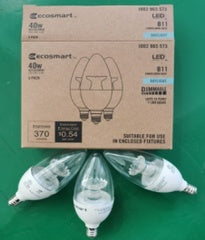 LED THD ecosmart B11 Candle Light 40W 5000K COOL WHITE E12 3PCS/BOX $7.50/BOX $9.99/2pack($4.99/pack) B10.5