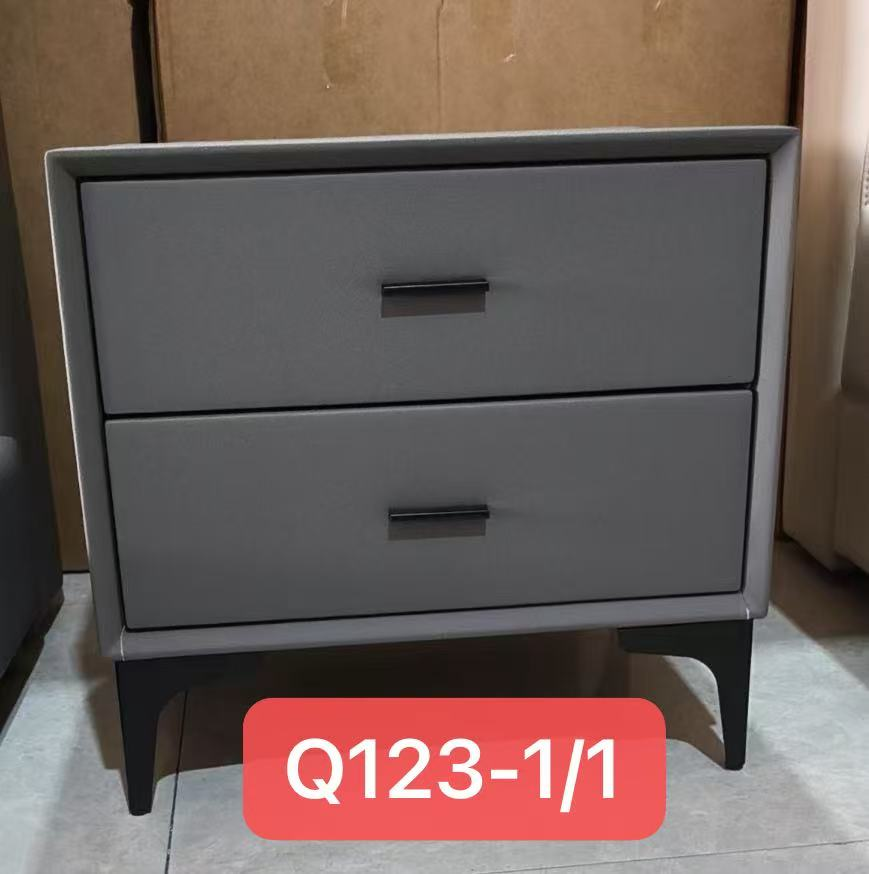 Q123-1 Bedside Table Double Drawer Modern Small Cabinet Storage Cabinet with metal Legs Grey 500x400x490mm 20"x16"x19" $99/PC