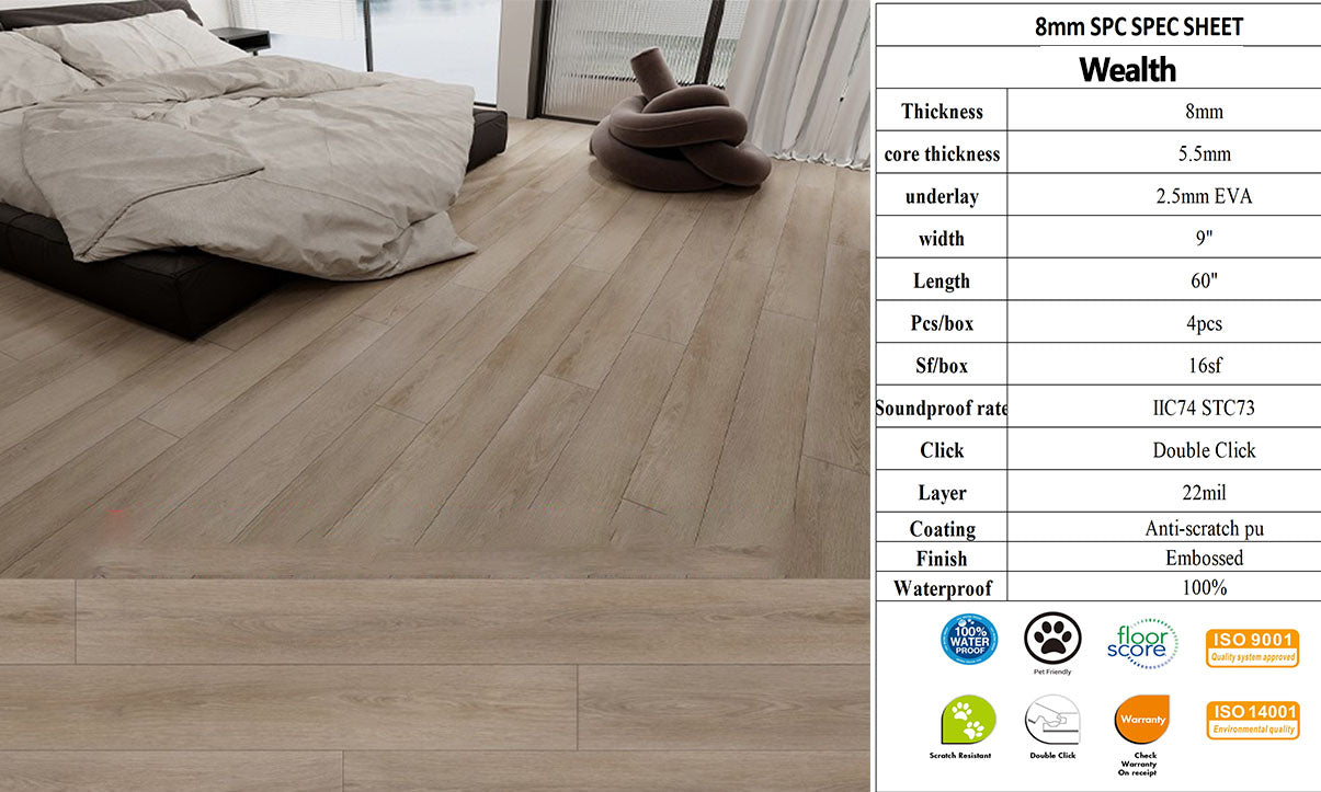 W8MM SPC FLOORING Waterproof Luxury Vinyl with pad 1524x230x5.5mm+2.5mm Pad 4PCs/16SF/BOX $1.49/SF 3000SF+ $1.45/SF Honest Price(No Fancy Showroom No Golddigger No Kickback) A2