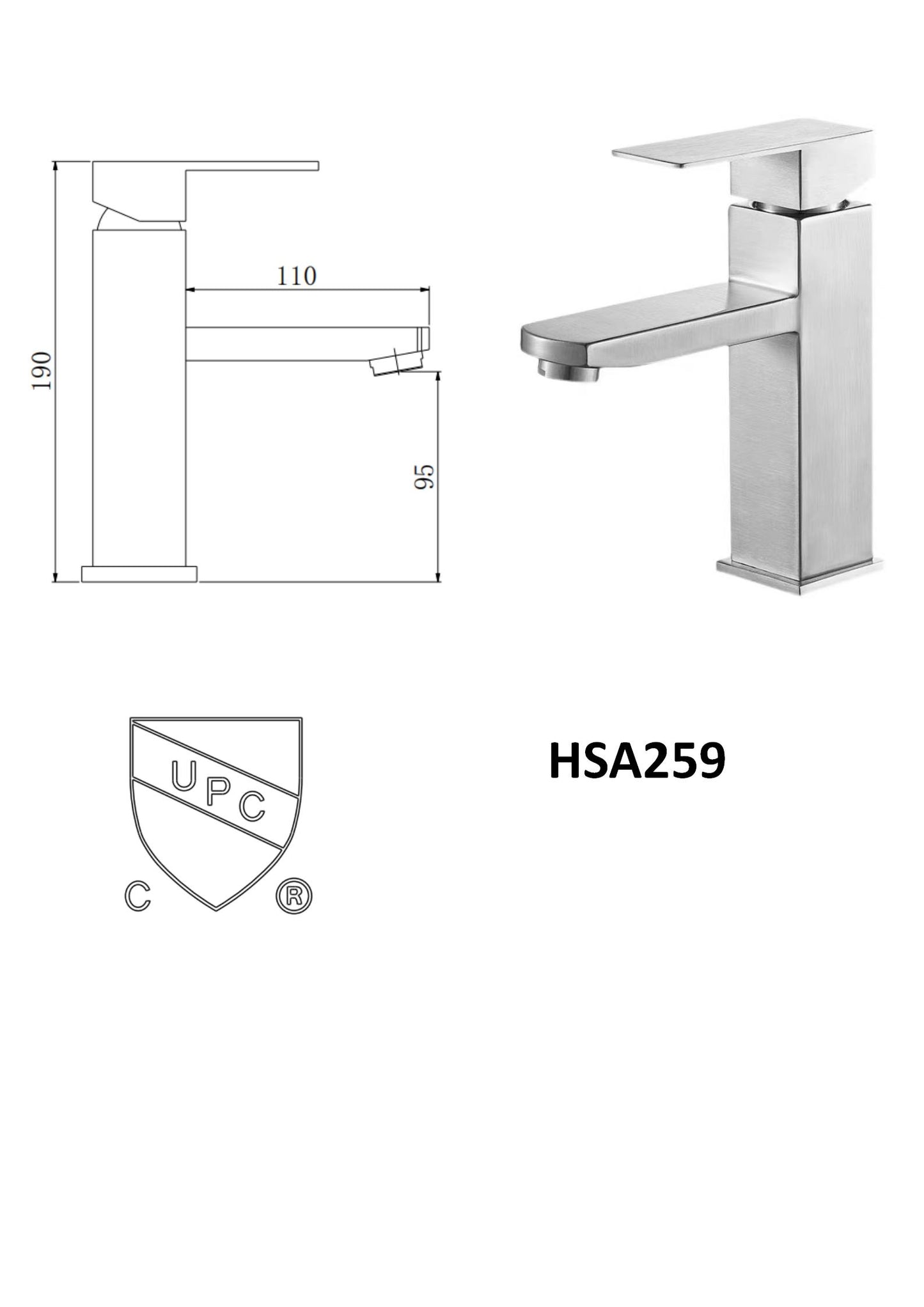 HSA259C Square chrome bathroom faucet stainless steel $49/pc VIP 10Years/10pcs+ $39/pc