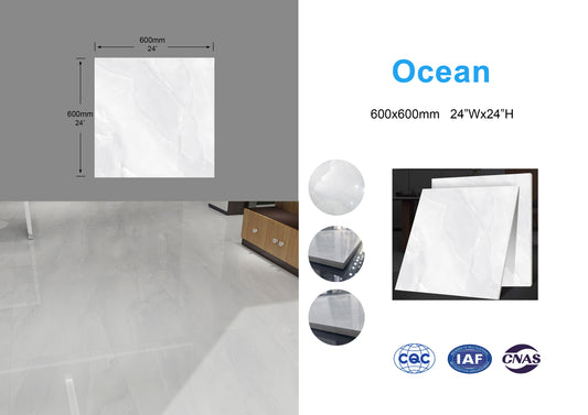 Ocean family Full Polished Glazed Tile light gray 24"x24" 4pcs/box 16sf/box $22.24/box $1.39/sf (15 days return/exchange) Bulk Deal 1000sf+ $1.19/SF(No return/no exchange)