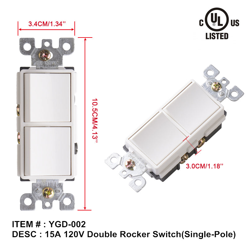 Double Rocker switch A+ single pole 15a 120v $2.49/PC