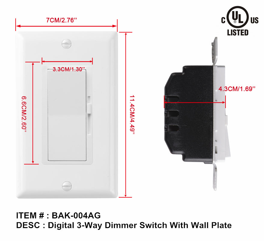 Dimmer switch  120v 60hz 150w LED/CFL BAK-004AG $14/PC BULK DEAL 10PCS+ $12.50/PC