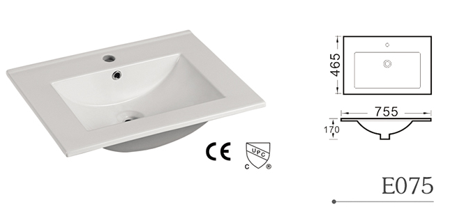 E75 *top only* square bathroom sink topmount 755X465X170mm =30" x 18-5/16" x 6-3/4" $69