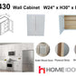 W2430 24" Plywood white shaker wall kitchen cabinet 24"w*30"h*12"d 2LFx$100LF=$200