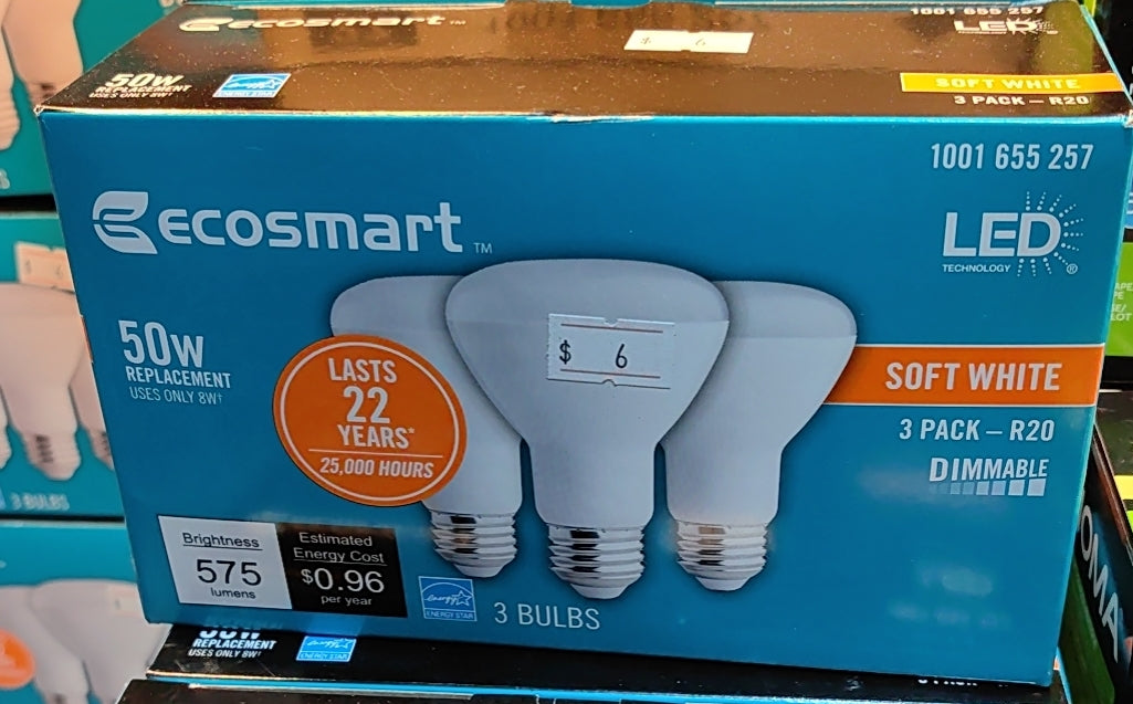 R20 LED LIGHT BULB ECOSMART 50W WARM WHITE 2700K 3PCS PACK 6