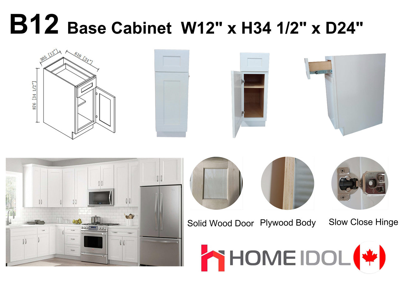 B12 L/R 12" Plywood white shaker Base kitchen cabinet (solid door, plywood body and dovetail drawer best in the industry) $199 A6