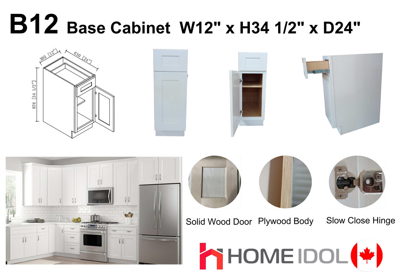 B12 12" Plywood white shaker Base kitchen cabinet  1LFx$150LF=$150