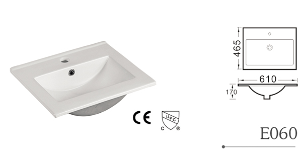 E60 *top only* square bathroom sink topmount 610X465X170mm =24" x 18-5/16" x 6-3/4" $59