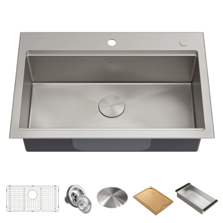 *DISCONTINUED* All-in-one dualmount handmade kitchen sink A+ DS1219-R10 topmount single bowl (with all accessories) 16 gauged 840x510x228mm (33"x20"x9") $199/PC