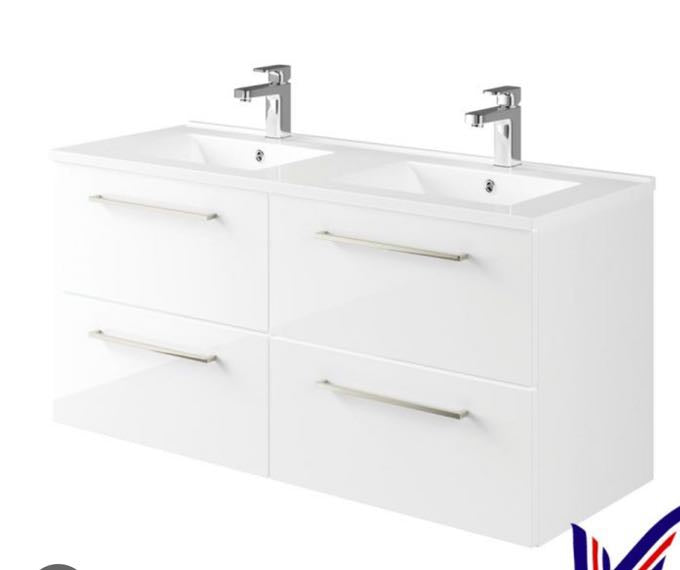 48" Vanity combo white light plywood vanity 1200x465x600mm (47.25"w*18.31"d*23.62"h) with 7" 4pcs leg (600mm vanity x2pcs + E120D top sink) $599/set