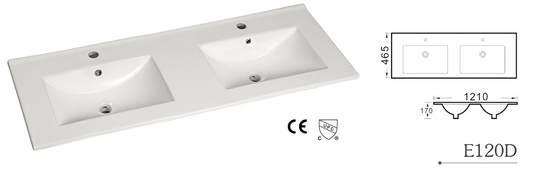 E120 *top only* square bathroom sink topmount 1210X465X170mm =48" x 18-5/16" x 6-3/4" $149