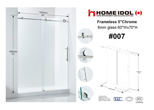 Promotion  #007 Frameless Shower door 8mm glass 5'x6'(1524*1800MM) NO WALL PROFILE NO MAGNET STRIPS CANNOT PREVENT LEAKING $199/PC BULK DEAL 10PCS+ $195/PC