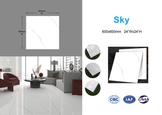 Sky family Full Polished Glazed Tile 24"x24" 4pcs/box 16sf/box $22.24/box $1.39/sf (15 days return/exchange) Bulk Deal 1000sf+ $1.19/SF(No return/no exchange)