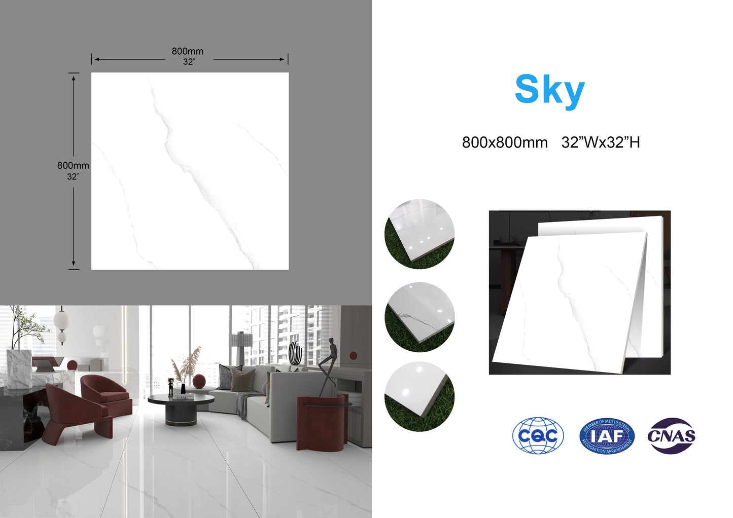 Sky family Full Polished Glazed Tile 32"x32" 3pcs/box 21.33sf/box $1.59/sf (15 days return/exchange) Bulk Deal 1000sf+ $1.39/SF(No return/no exchange)