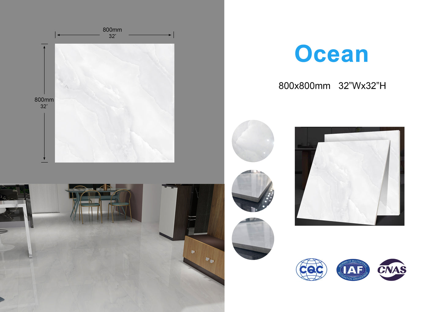 Ocean family Full Polished Glazed Tile light gray 32"x32" 3pcs/box 21.33sf/box $1.59/sf (15 days return/exchange) Bulk Deal 2000sf+ $1.39/SF(No return/no exchange)