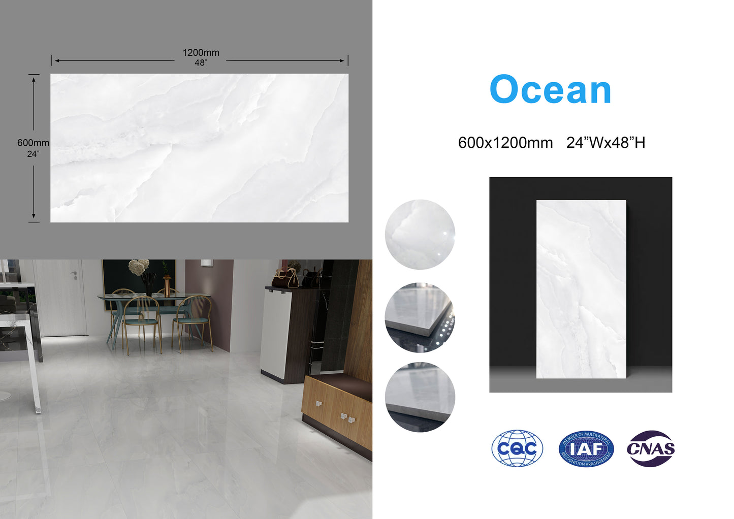 Ocean family Full Polished Glazed Tile light gray 24"x48" 3pcs/box 24sf/box $1.59/sf (15 days return/exchange) Bulk Deal 2000sf+ $1.39/SF(No return/no exchange)