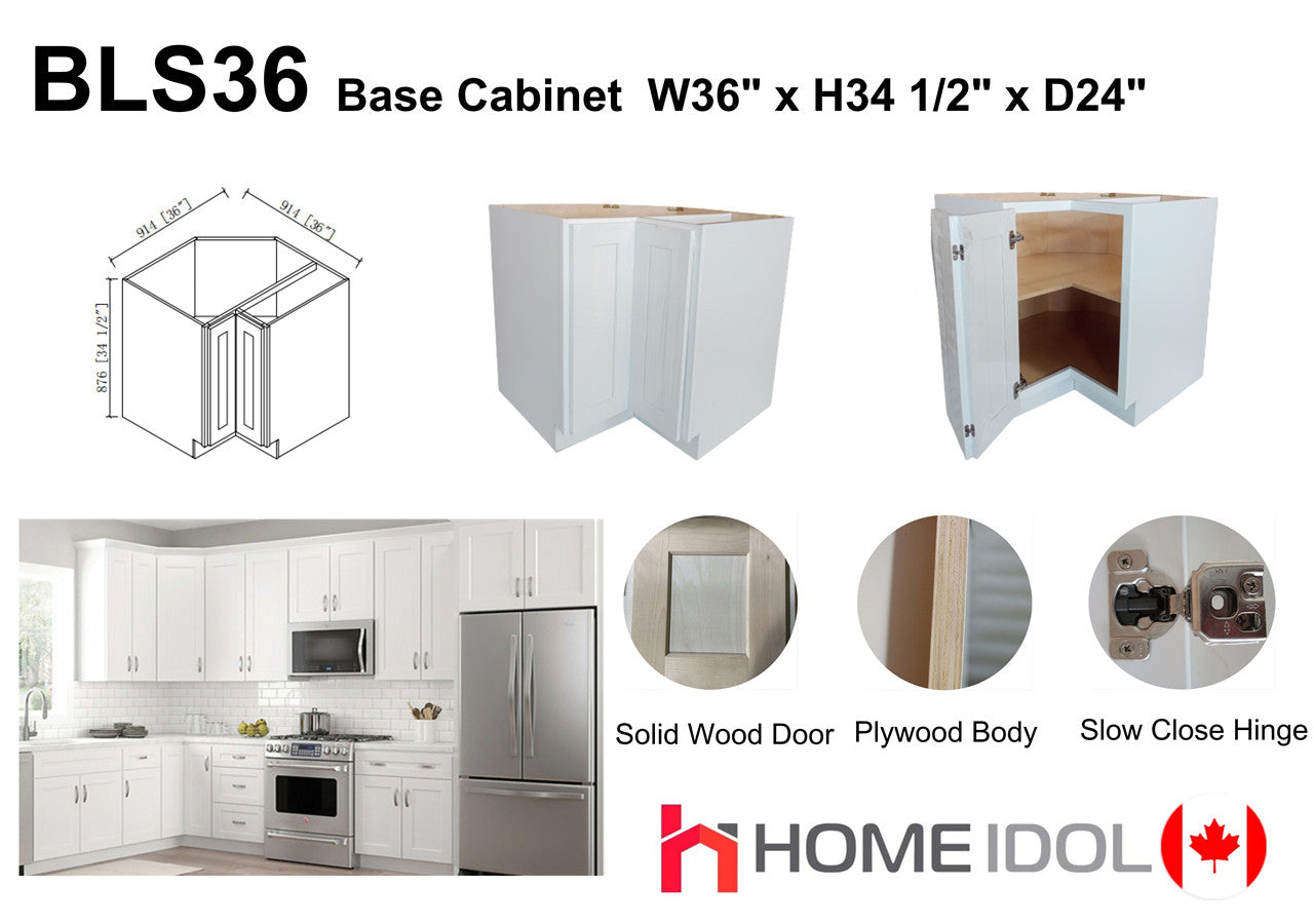 BLS36/BER36 36" Plywood white shaker lazy suzzy corner kitchen cabinet 2 doors corner base cabinet (solid door, plywood body and dovetail drawer best in the industry) $199 A6