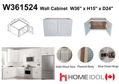 W361524/ W361224 36" Plywood white shaker wall kitchen cabinet fridgetop 36"w*15"h*24"d (solid door, plywood body and dovetail drawer best in the industry) $99 A6.5 *Non-Profit First Come First Serve*