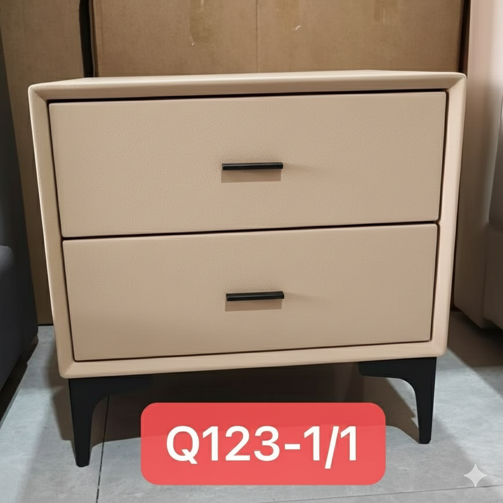 Q123-1 Bedside Table Double Drawer Modern Small Cabinet Storage Cabinet with metal Milk Tea Color 500x400x490mm 20"x16"x19" $99/PC