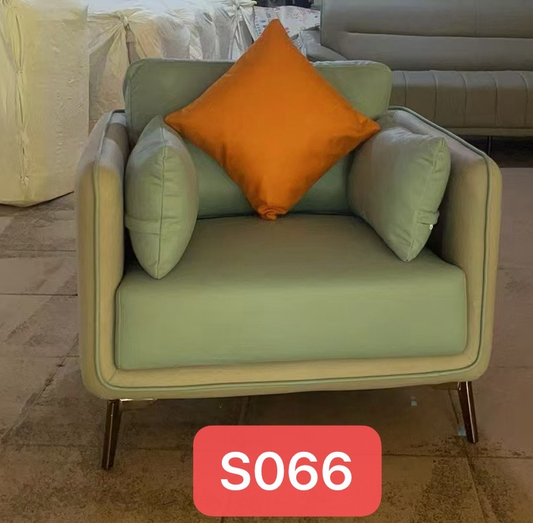 S066 Single Sofa modern light green armchair with an orange accent pillow $199